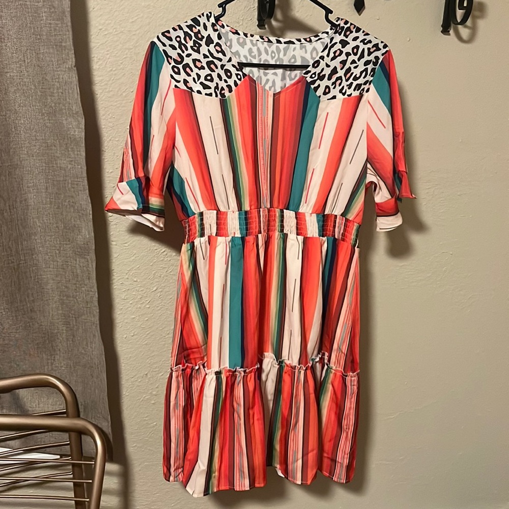 Serape and leopard medium dress NWOT